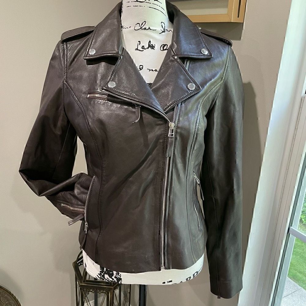 BOD & CHRISTENSEN Leather Mixed Media Moto Brown Jacket M